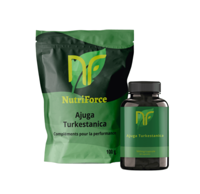 foto de sobre de turkesterona en forma de polvo o cápsulas de Ajuga Turkestanica no es caro es un complemento alimenticio para la musculación